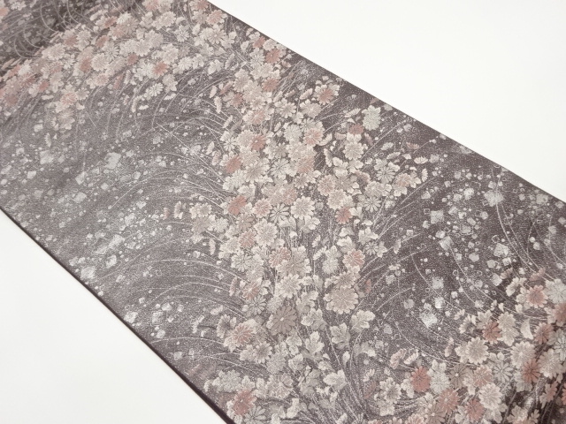 JAPANESE KIMONO / VINTAGE FUKURO OBI / WOVEN FLORAL PLANTS